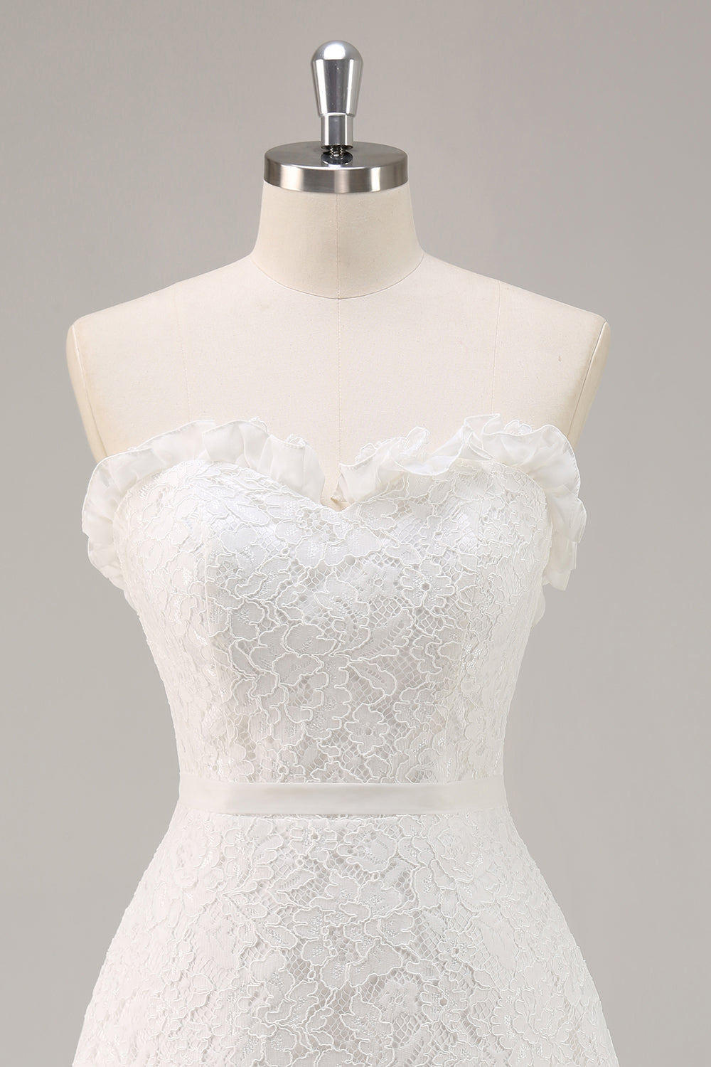Strapless Lace White A Line Short Graduation Dress