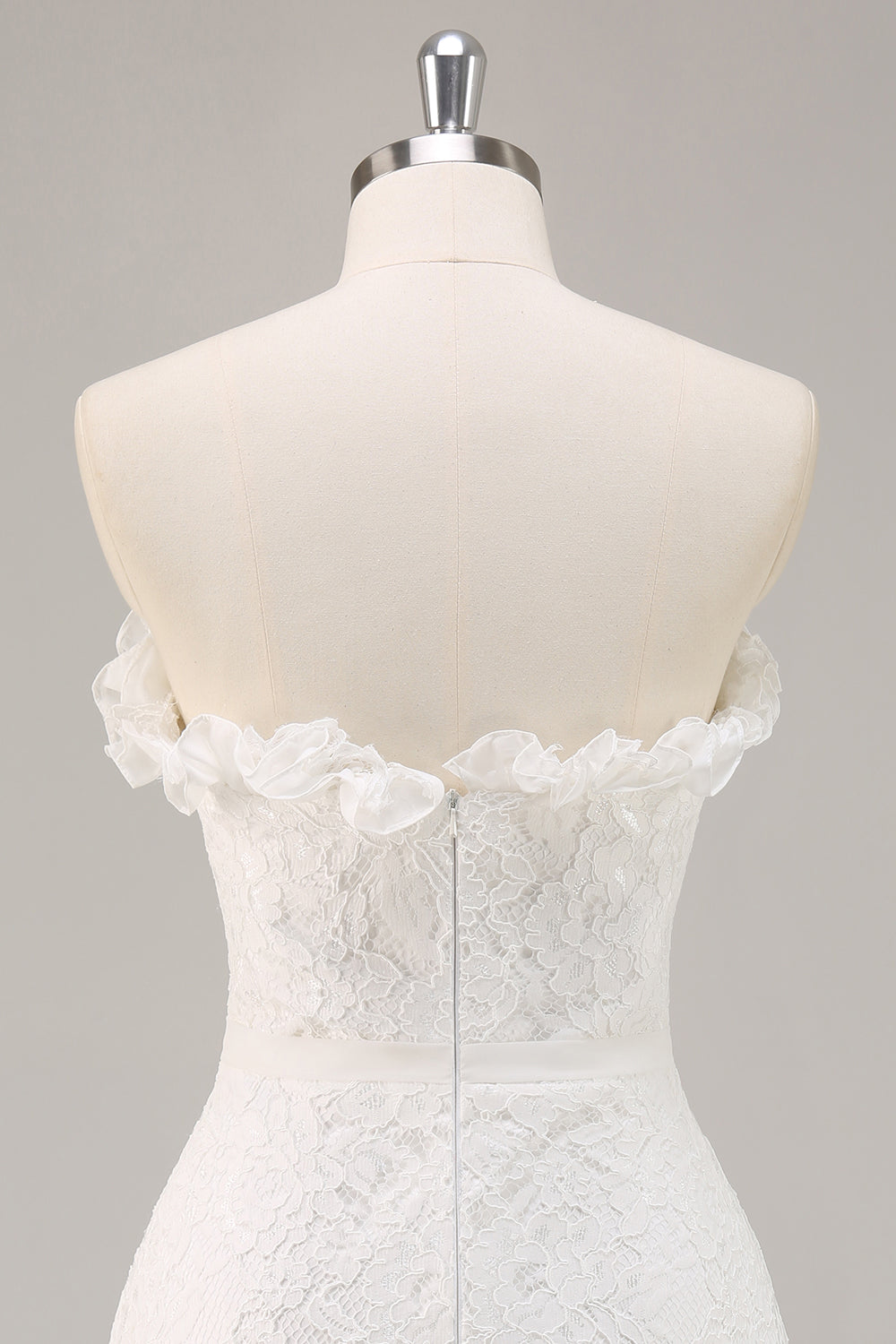 Strapless Lace White A Line Short Graduation Dress