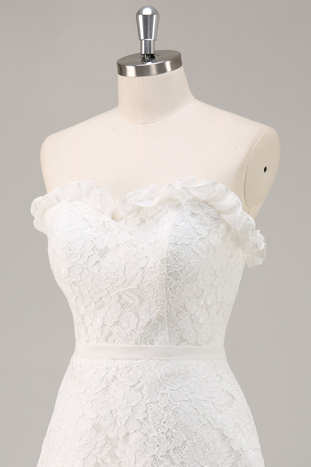 Strapless Lace White A Line Short Graduation Dress