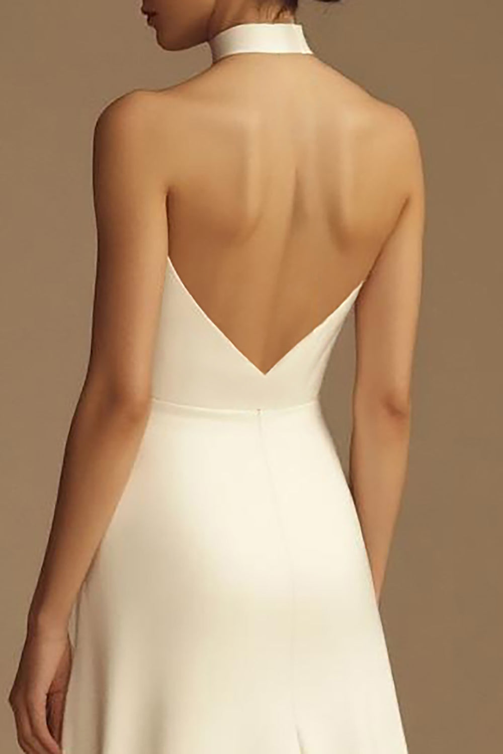 White Halter Satin Backless Wedding Dress