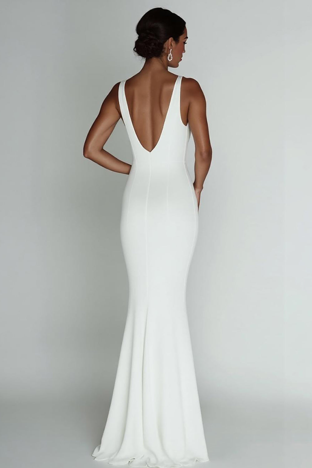 Simple White Mermaid V Neck Satin Wedding Dress