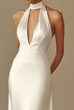 Mermaid Halter Satin White Wedding Dress
