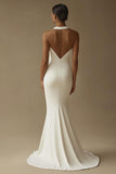 Mermaid White Keyhole Satin Wedding Dress with Slit