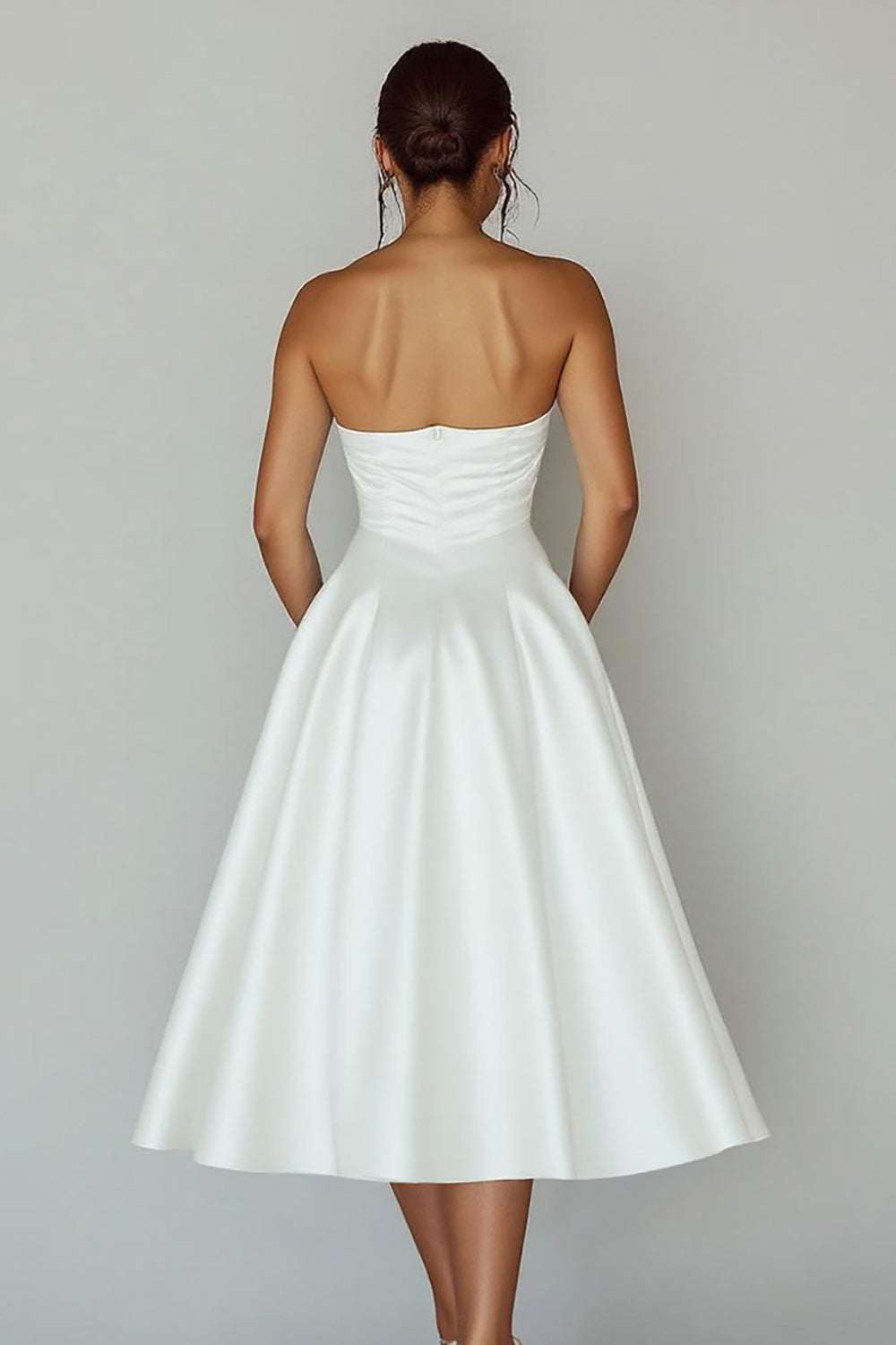 Strapless Cut Out White A Line Satin Graduation Dress
