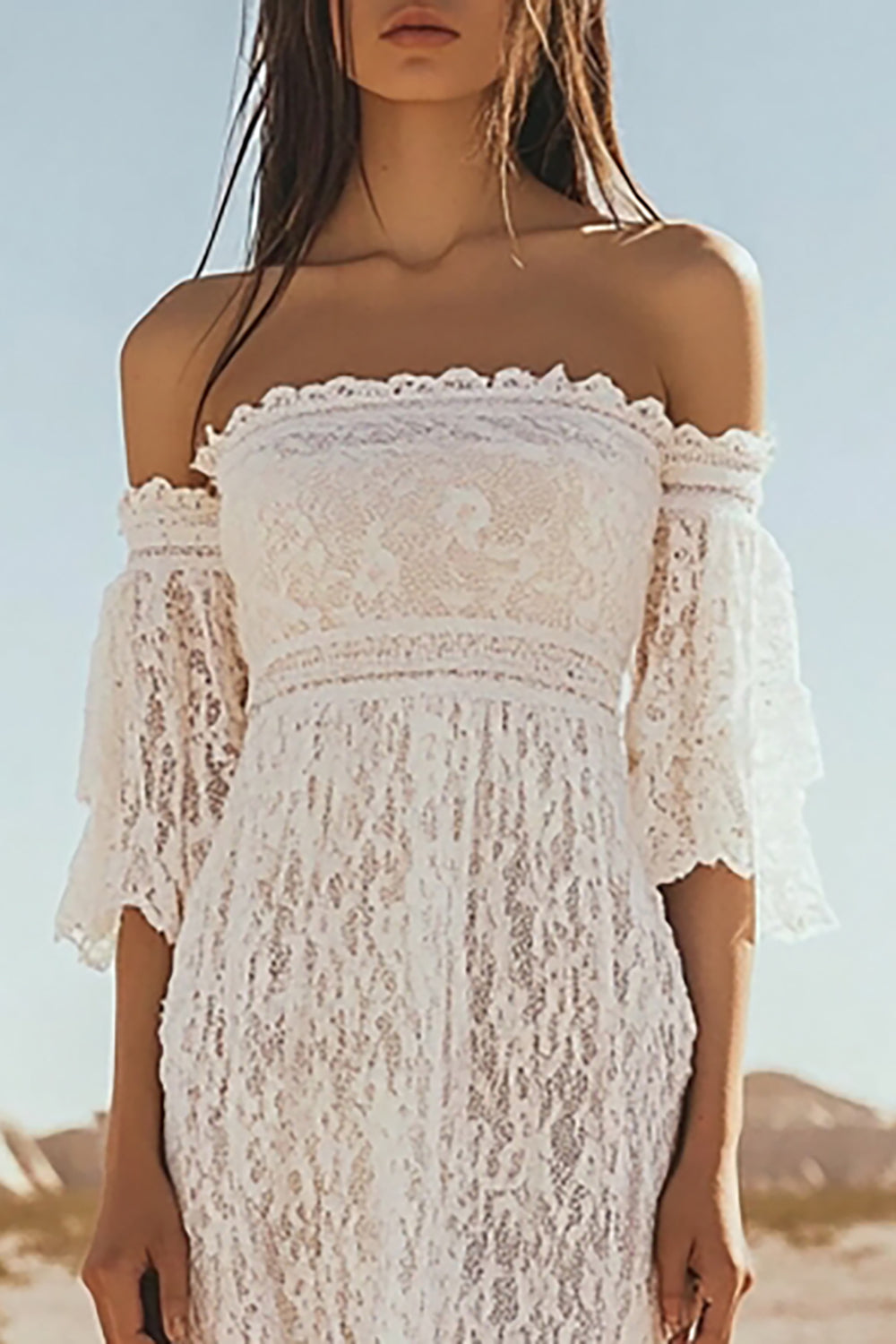 Sheath Lace Off the Shoulder White Graduation Dress
