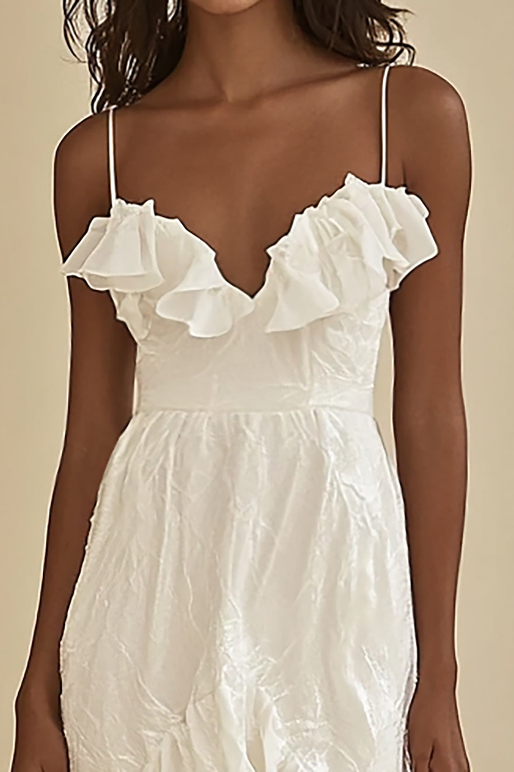 White Tulle Spaghetti Straps Long Engagement Dress