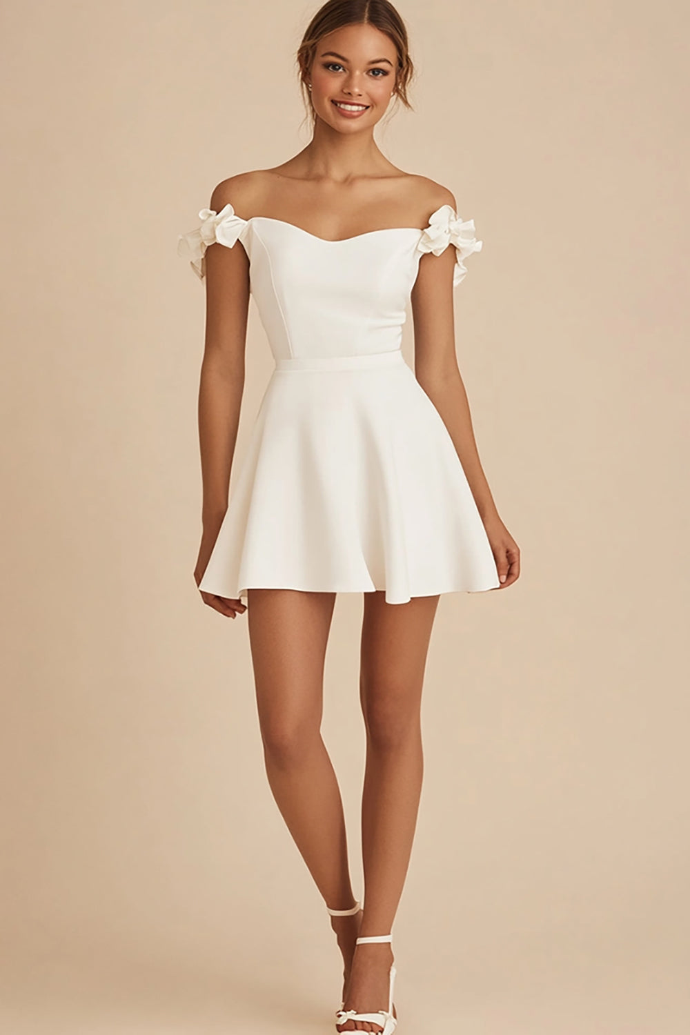White A Line Short Graduation Dress with Ruffles