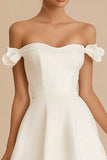 White Satin Ruffled Short Graduation Dress