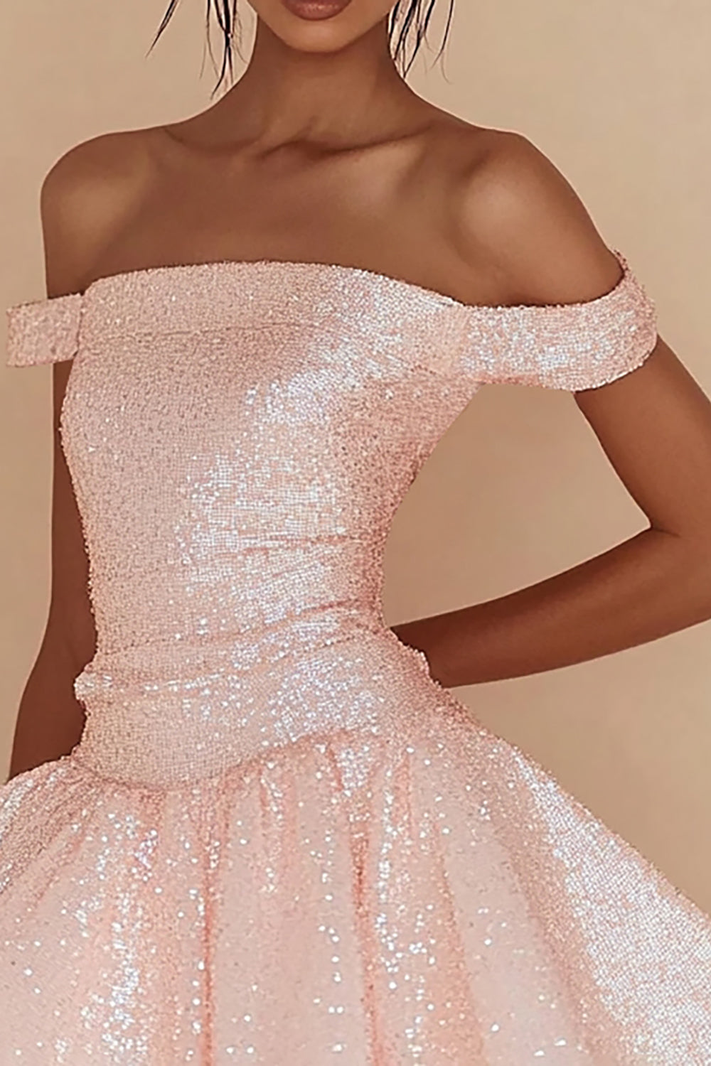 Sparkly Off the Shoulder Pink Short Graduation Dress