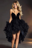High Low Tulle Black Strapless Short Party Dress
