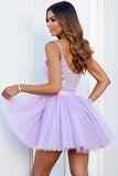 Lilac Corset Sequin A Line Short Prom Dress