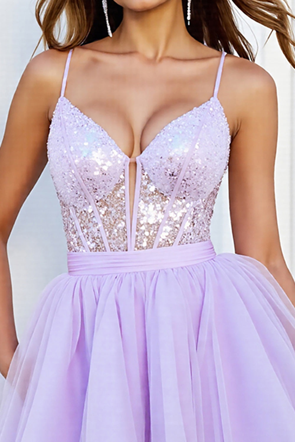 Lilac Corset Sequin A Line Short Prom Dress