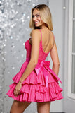 Corset Tiered Fuchsia A Line Cocktail Dress