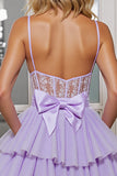 Lilac Corset A Line Appliqued Short Prom Dress With Removable Bow