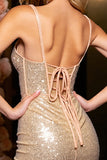 Golden Lace Up Back Bodycon Corset Short Prom Dress with Sequins