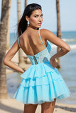 Light Blue Corset Tiered Mini Prom Dress