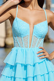 Light Blue Corset Tiered Mini Prom Dress