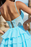 Light Blue Corset Tiered Mini Prom Dress