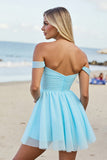 Off The Shoulder Light Blue A Line Short Prom Dress