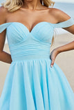 Off The Shoulder Light Blue A Line Short Prom Dress