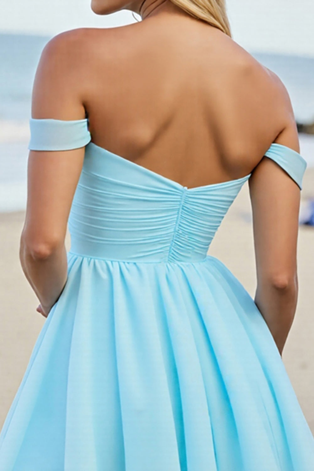 Off The Shoulder Light Blue A Line Short Prom Dress