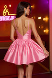 Pink Satin A Line Corset Short Prom Dress