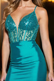 Sparkly Dark Green Sequin Bodycon Corset Short Prom Dress