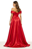 Red A Line Off The Shoulder Long Prom Dress
