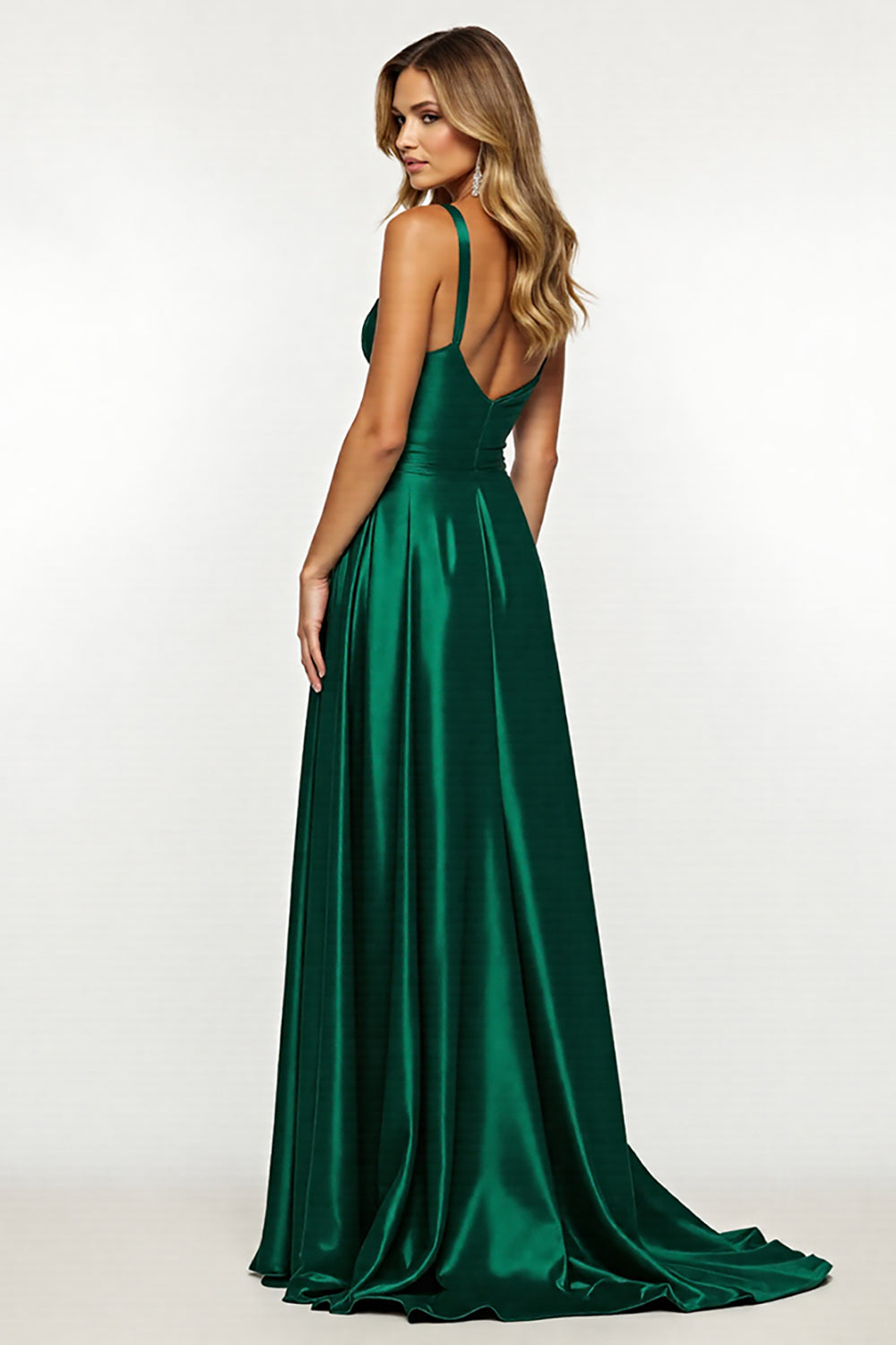 Sparkly Dark Green A Line Long Prom Dress With Slit