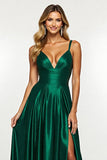 Sparkly Dark Green A Line Long Prom Dress With Slit