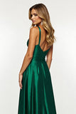 Sparkly Dark Green A Line Long Prom Dress With Slit