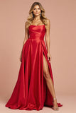 A Line Strapless Long Prom Dress With Slit