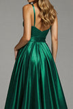 A Line Ruched Long Dark Green Prom Dress