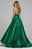 A Line Sequined V Neck Long Prom Dress With Slit