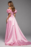 Off The Shoulder Pink A Line Prom Dress With Slit