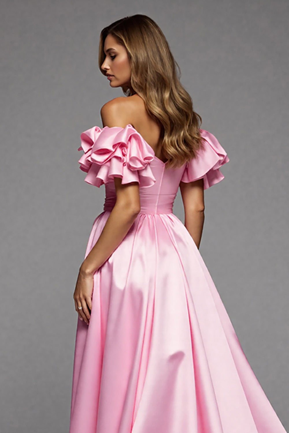 Off The Shoulder Pink A Line Prom Dress With Slit
