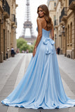 Simple A Line Sweetheart Blue Prom Dress With Slit