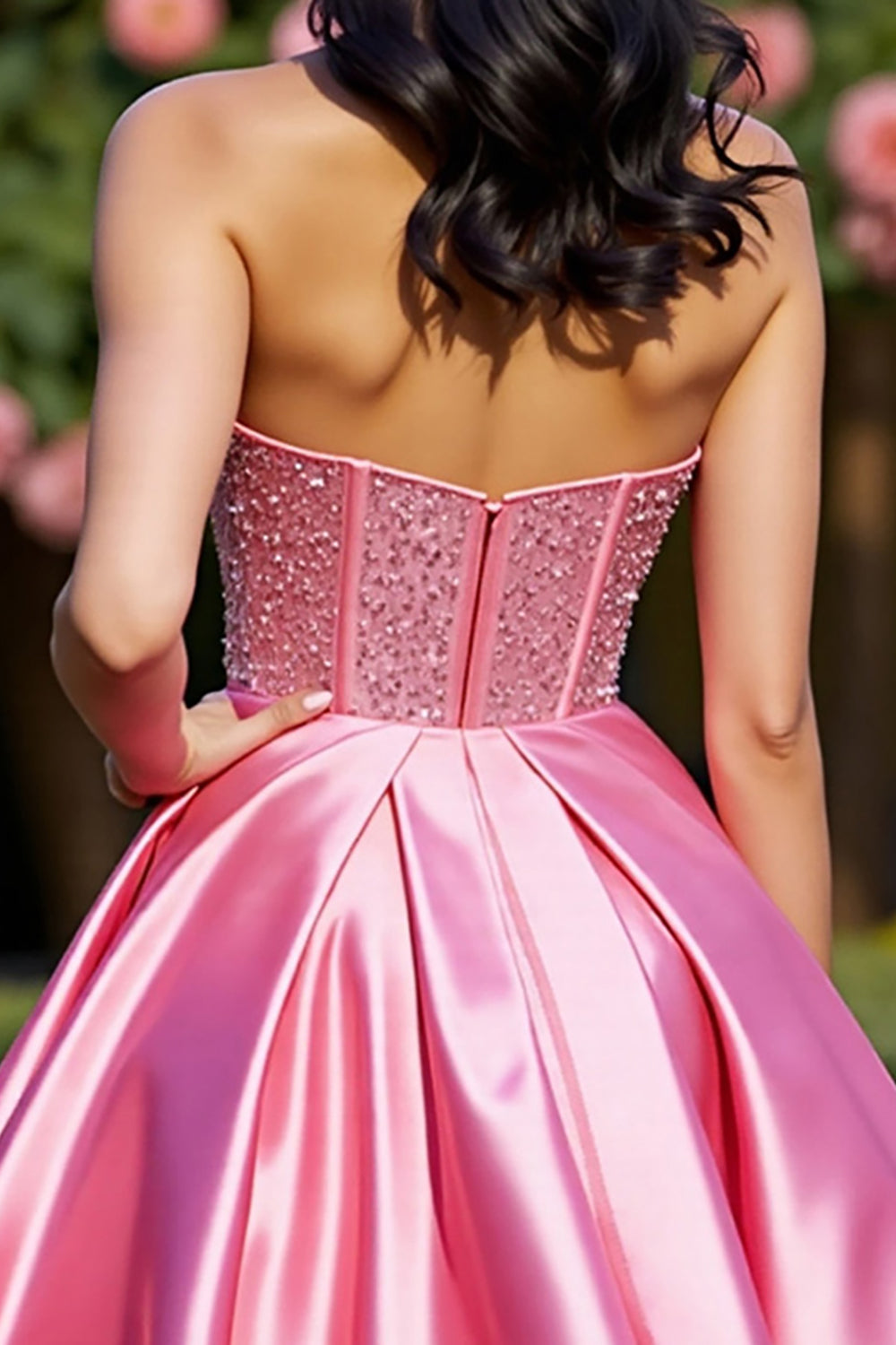 Pink Corset Satin Strapless A Line Cocktail Dress
