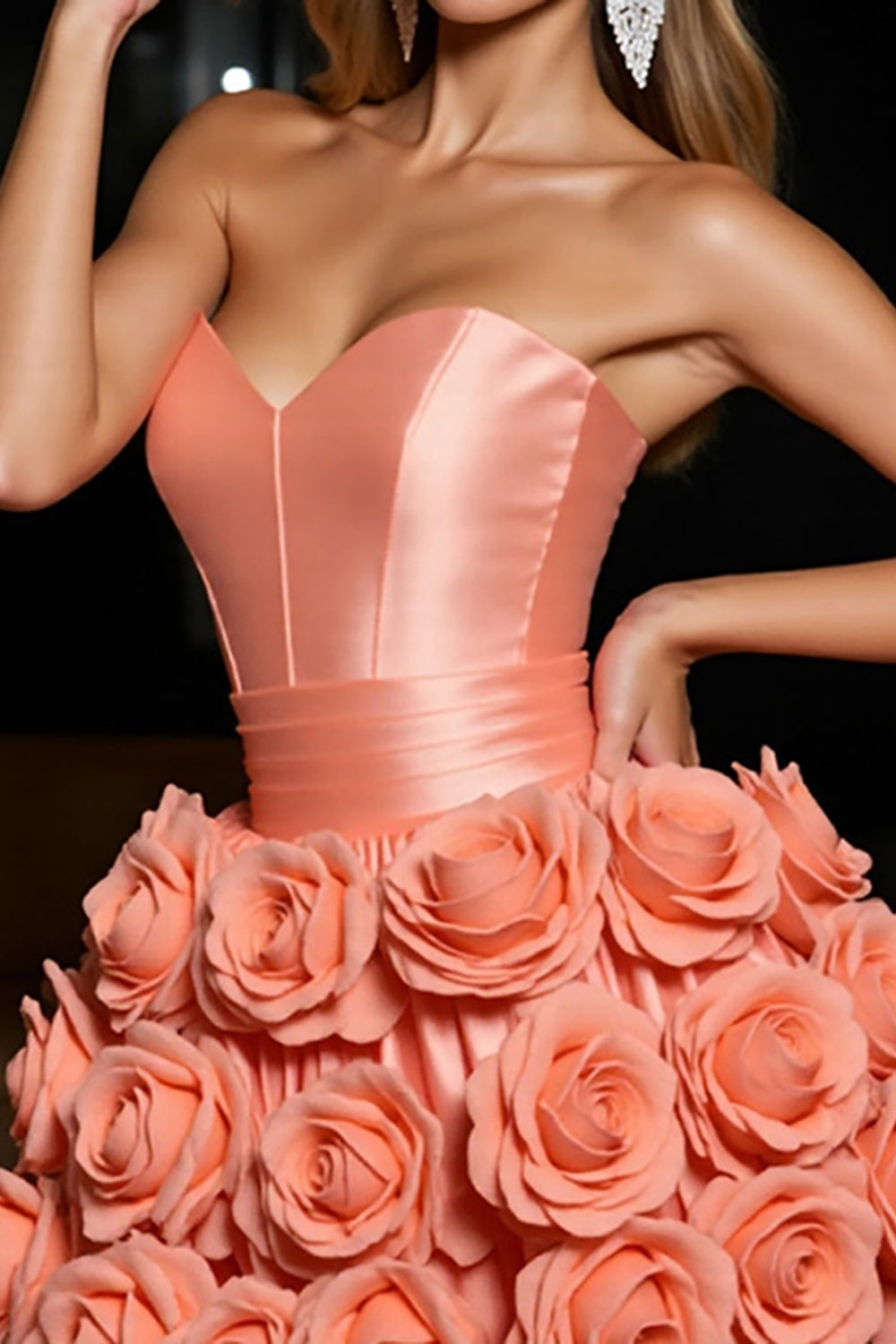 Orange Strapless Satin A Line Short Party Dress With 3D Flowers