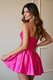 Fuchsia One Shoulder Ruched A Line Cocktail Dress With 3D Flowers