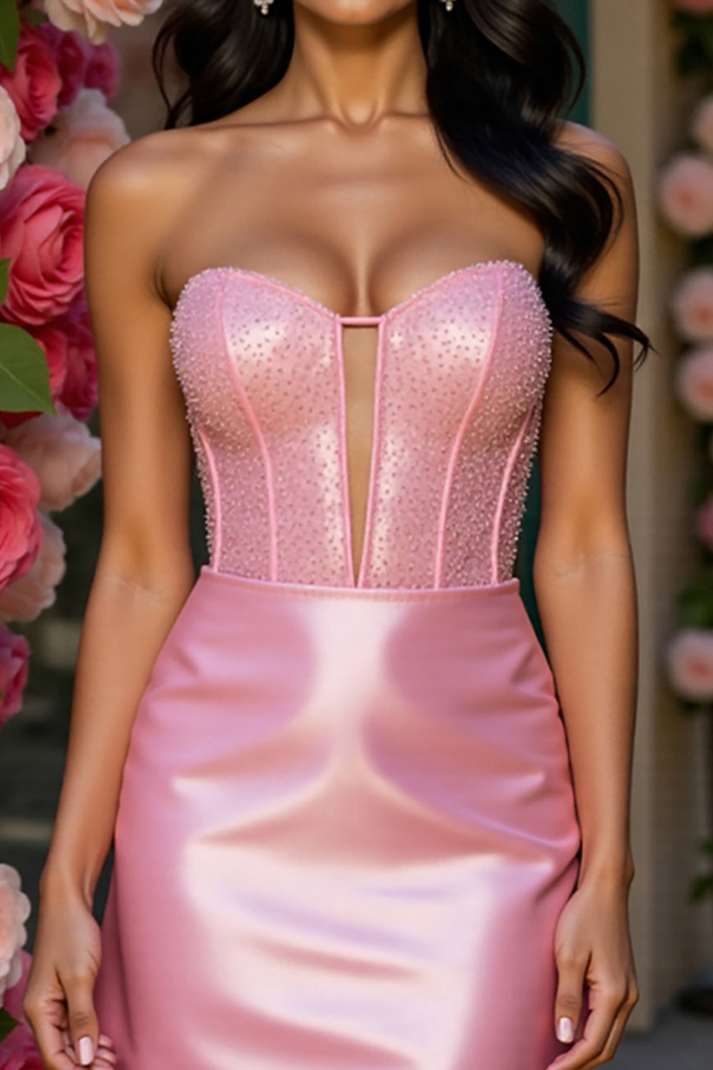 Sparkly Pink Strapless Corset Bodycon Short Prom Dress