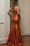Strapless Orange Satin Sheath Prom Dress