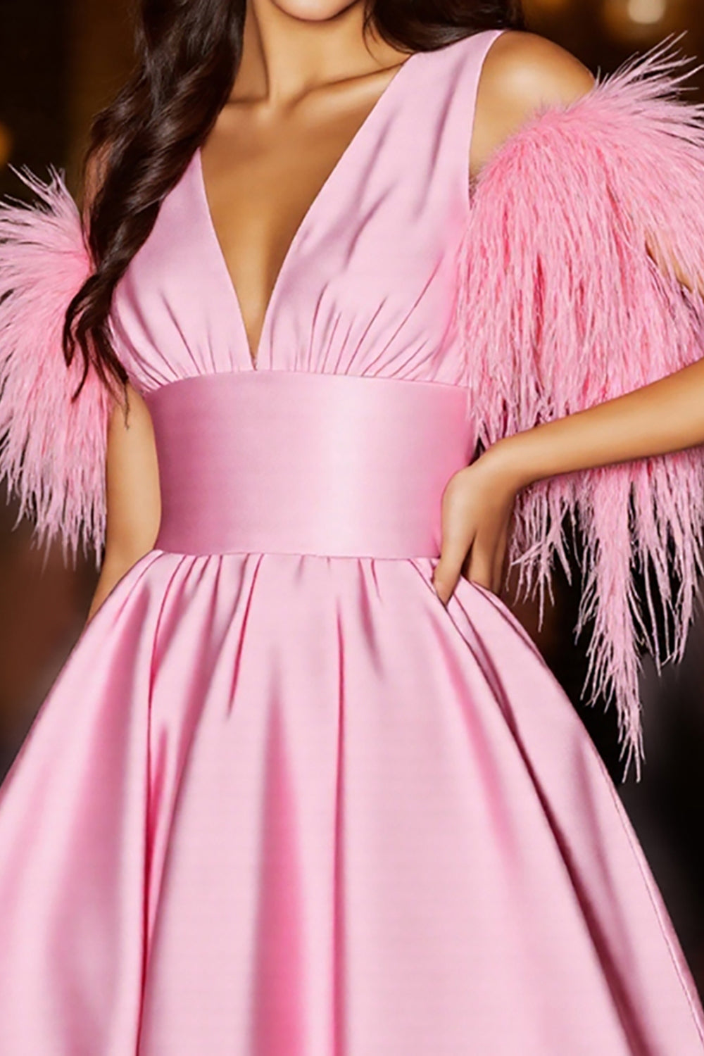 Pink Cute Short Prom Dress with Feathers