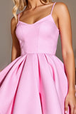 Pink A Line Satin Spaghetti Straps Short Prom Dress
