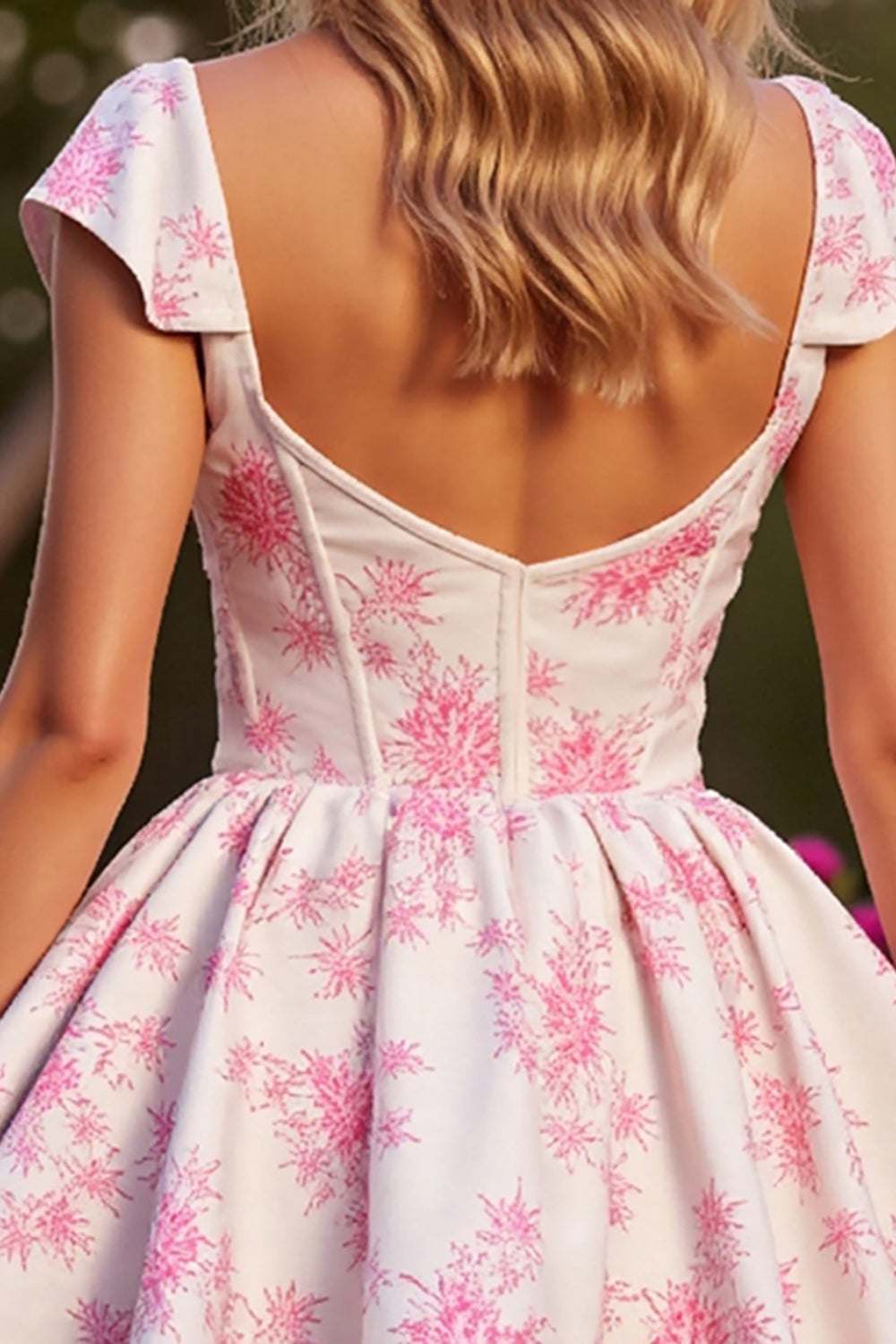 Pink Flower Corset Short A Line Prom Dress