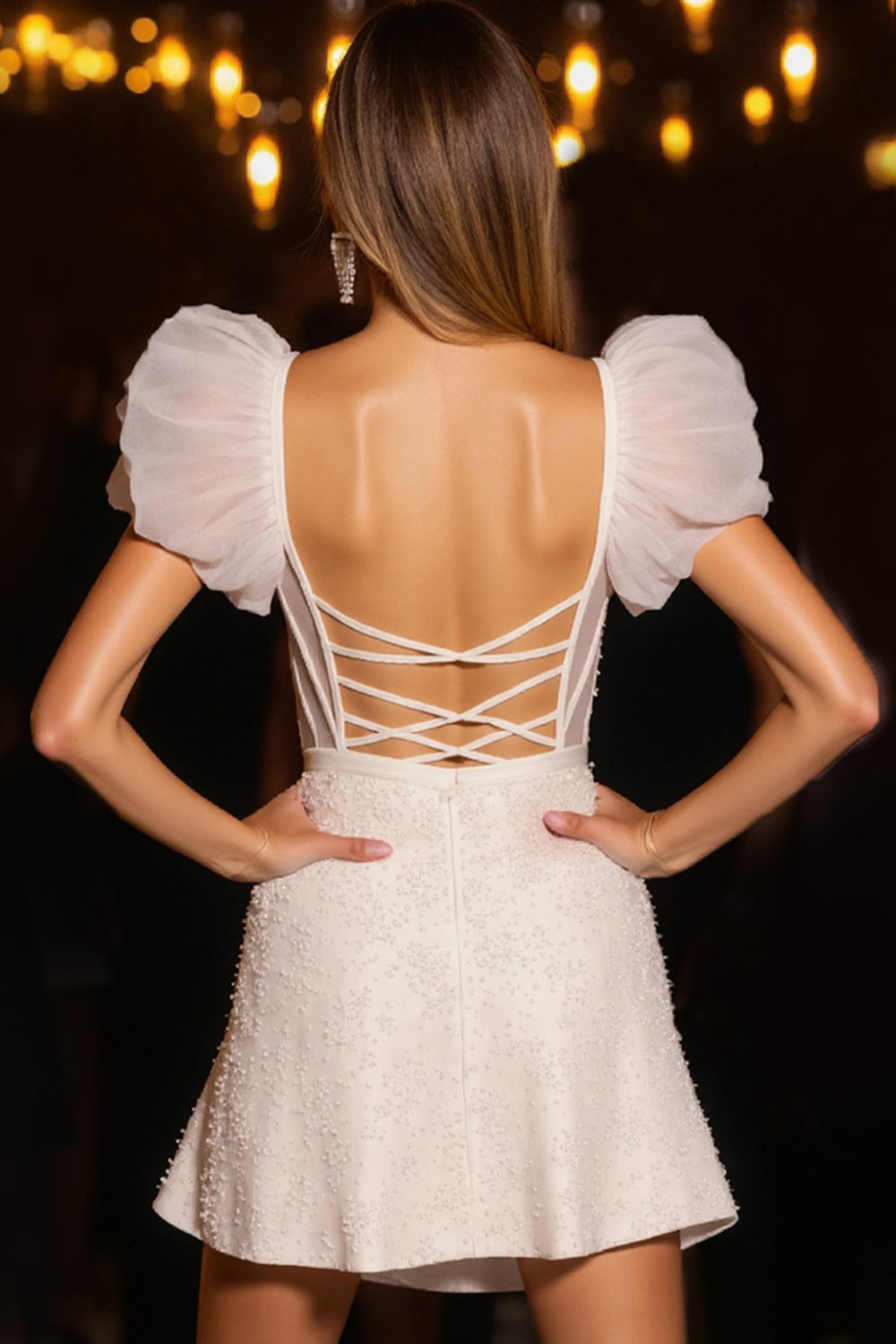 Ivory Corset Short Prom Dress with Ruffles