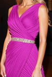 Sparkly Fuchsia Bodycon Beaded Ruched Short Cocktail Dress