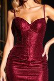 Sparkly Burgundy Bodycon Spaghetti Straps Short Prom Dress