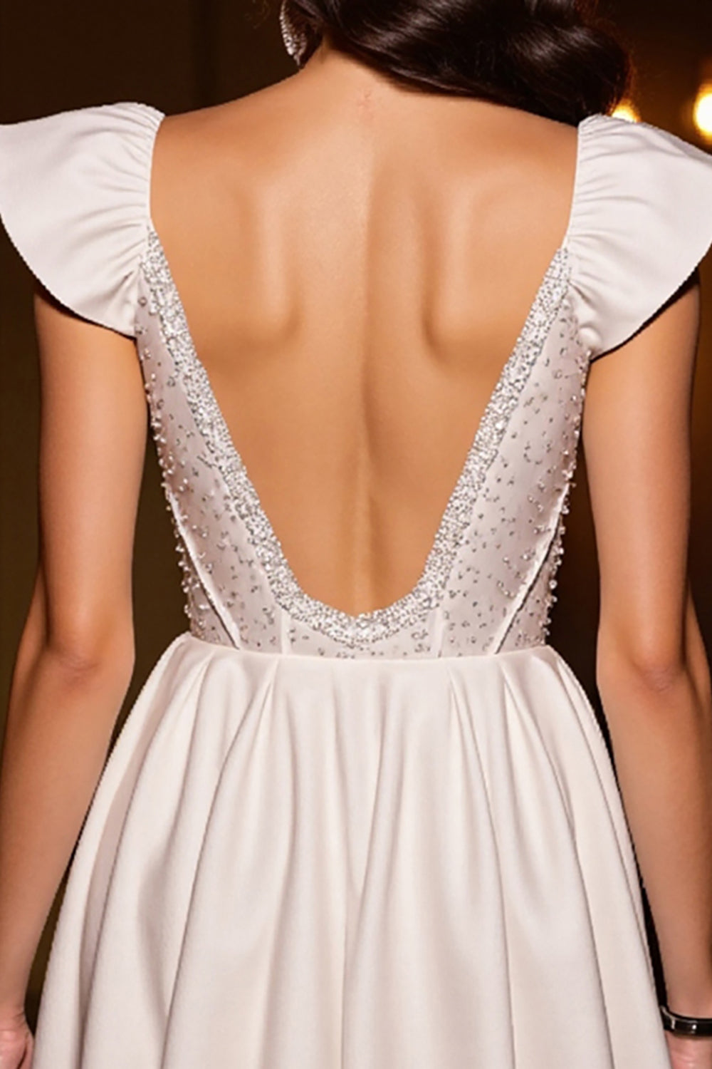 Sparkly Ivory Corset A Line Cap Sleeves Mini Cocktail Dress