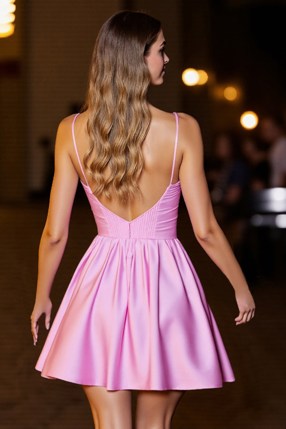Pink Corset Deep V-Neck Satin Short Prom Dress